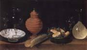 Juan van der Hamen y Leon Style life with glasses of ceramics and Geback painting